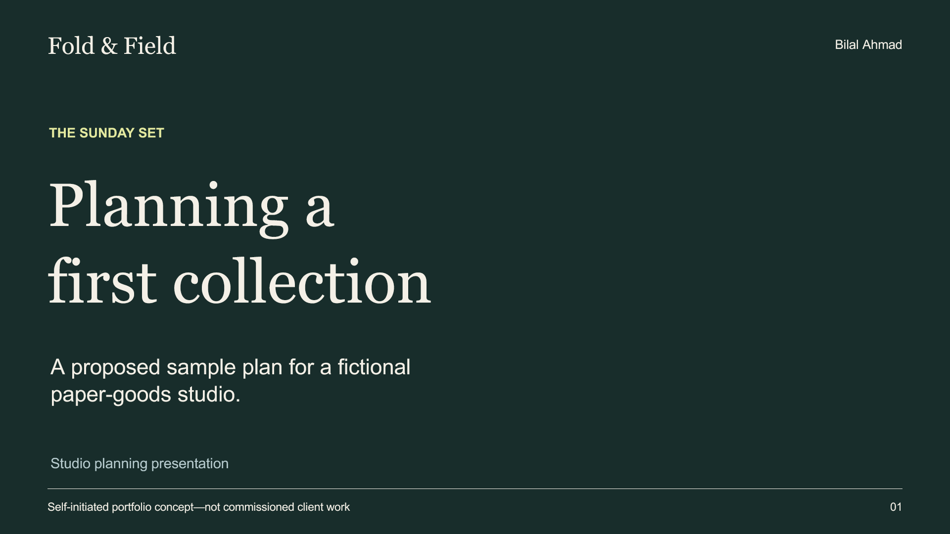 Fold & Field presentation cover titled Planning a first collection.
